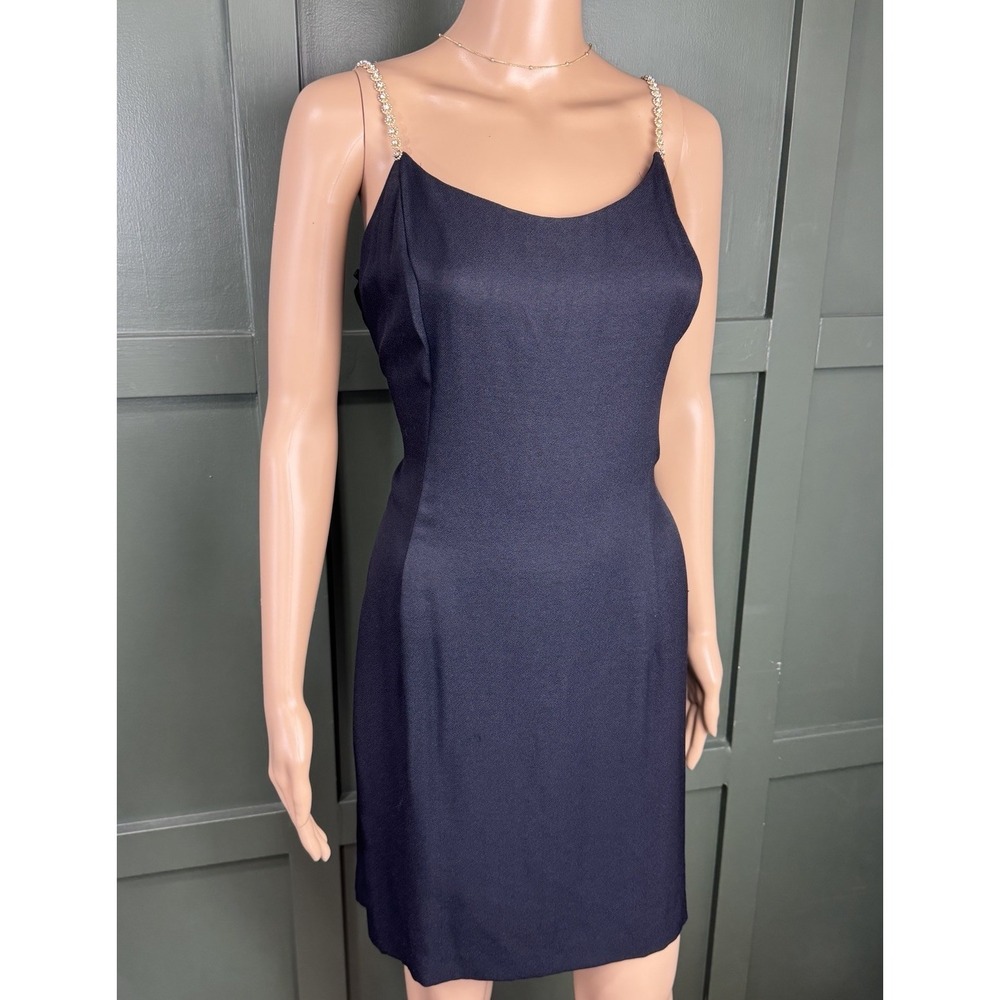 VTG Jessica McClintock Gunne Sax Black Mini Dress 13/14 Gold Flower Straps Party